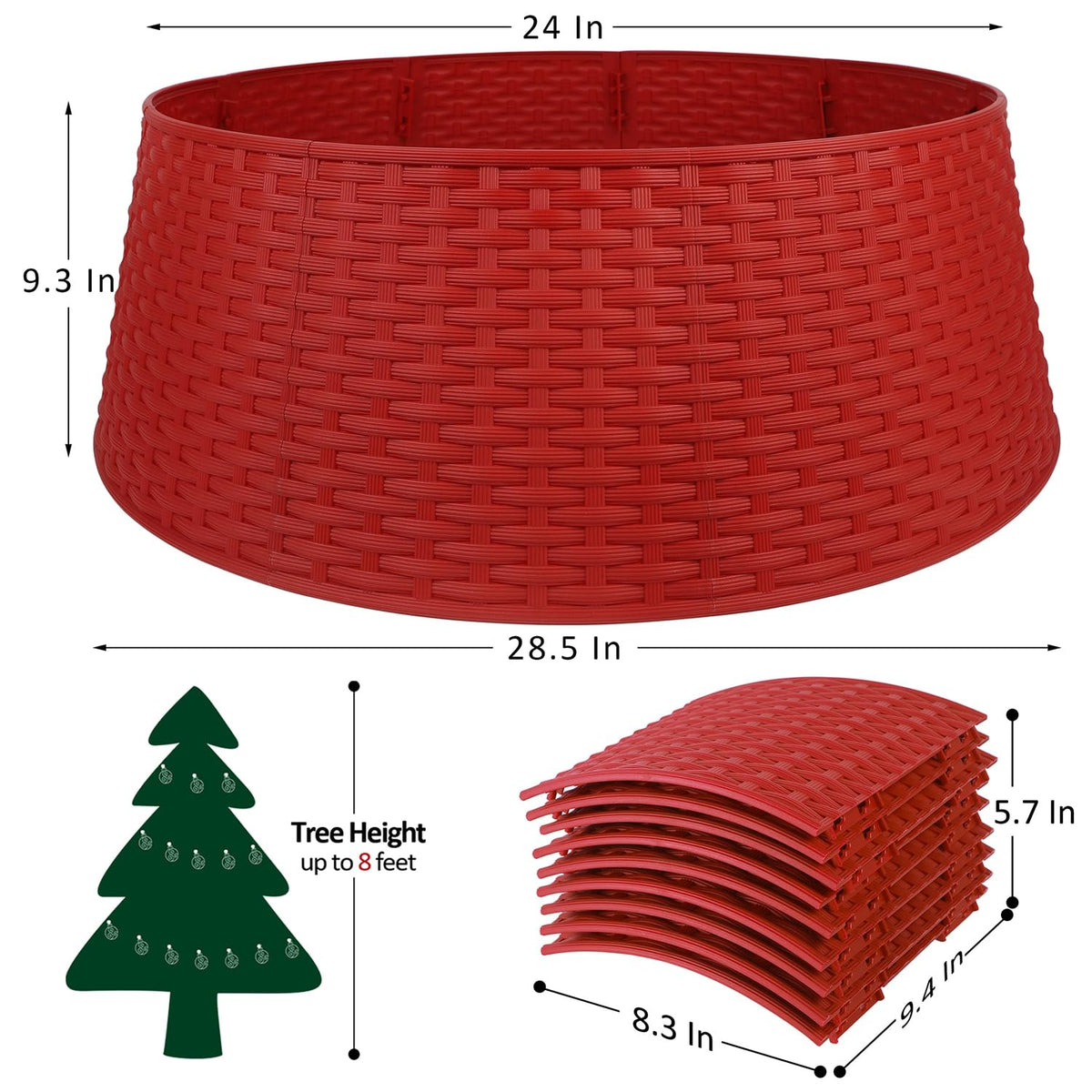 Blissun Christmas Tree Ring, 28.5" Plastic Christmas Tree Collar, Christmas Tree Skirt for Artificial Christmas Trees Decoration (Extra Large, Red)