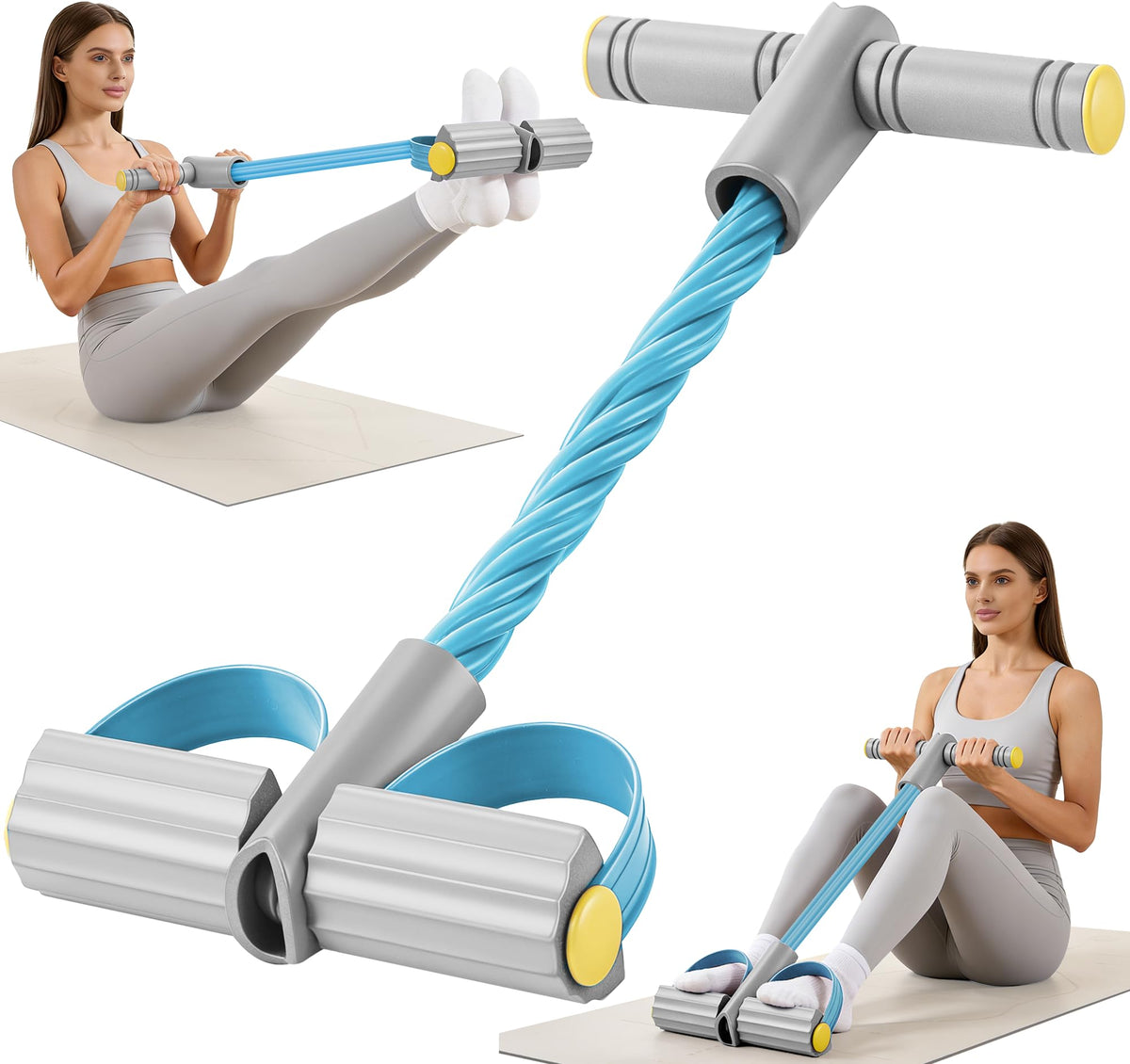 Upgraded Pedal Resistance Band with Handle, Soft Durable Fashion Puller Exercise with Thickened 6 Tension Ropes, Tube Pedal Resistance Device for Abdomen, Waist, Arm, Leg, Core/ABS (Gray & Blue)