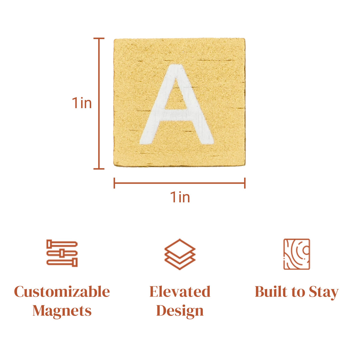 Stiles 100 Piece Magnetic Wooden Letter Tiles - Alphabet Magnets for Whiteboards, Refrigerators & Magnetic Letter Boards - Changeable Letters for Craft & Announcements, Gold