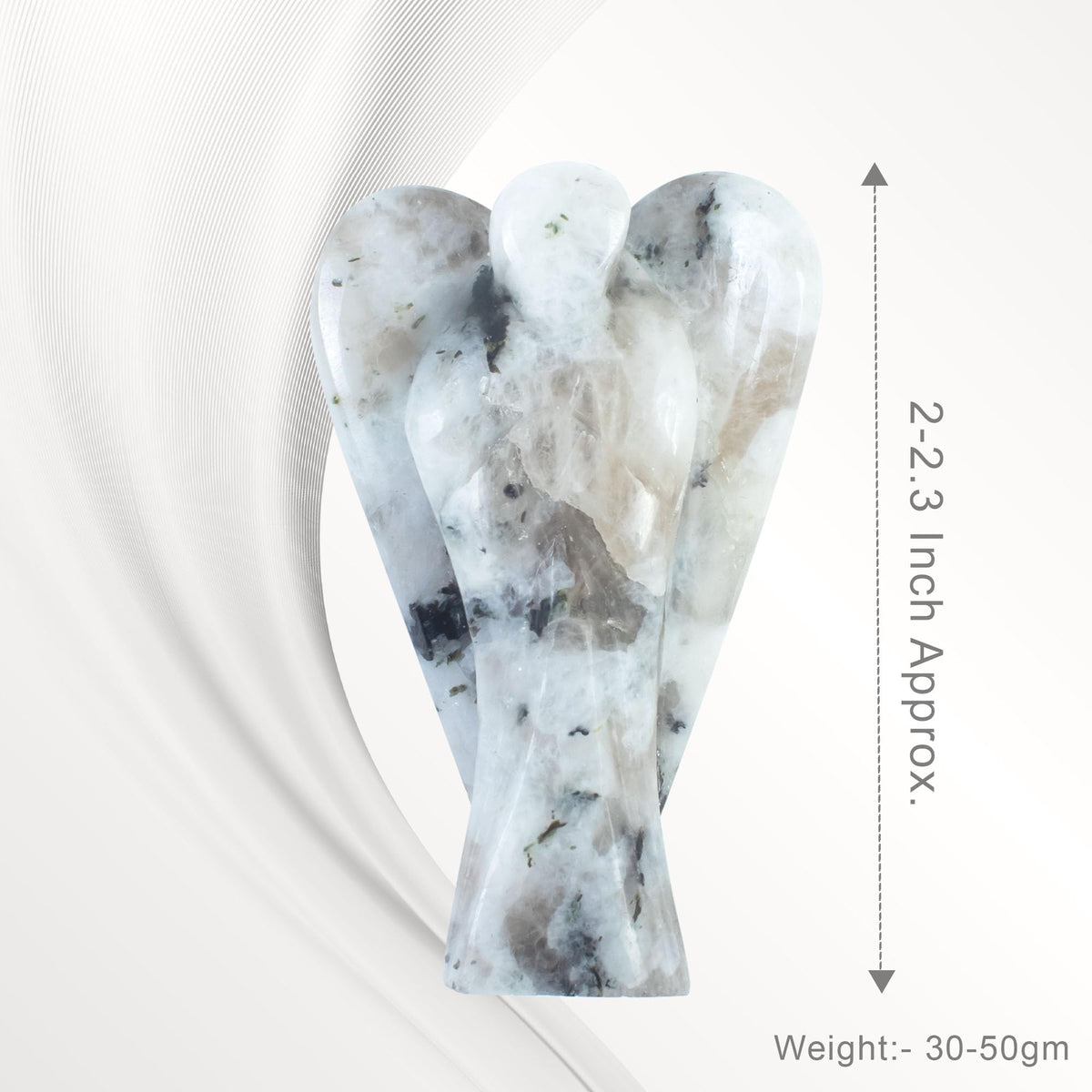 Crocon Rainbow Moonstone Guardian Angel Healing Figurine, Hand Carved Pocket Angel - Crystals for Positive Energy, Handmade Mini Statue for Love, Peace & Healing, Natural Gemstone Healing Figurine