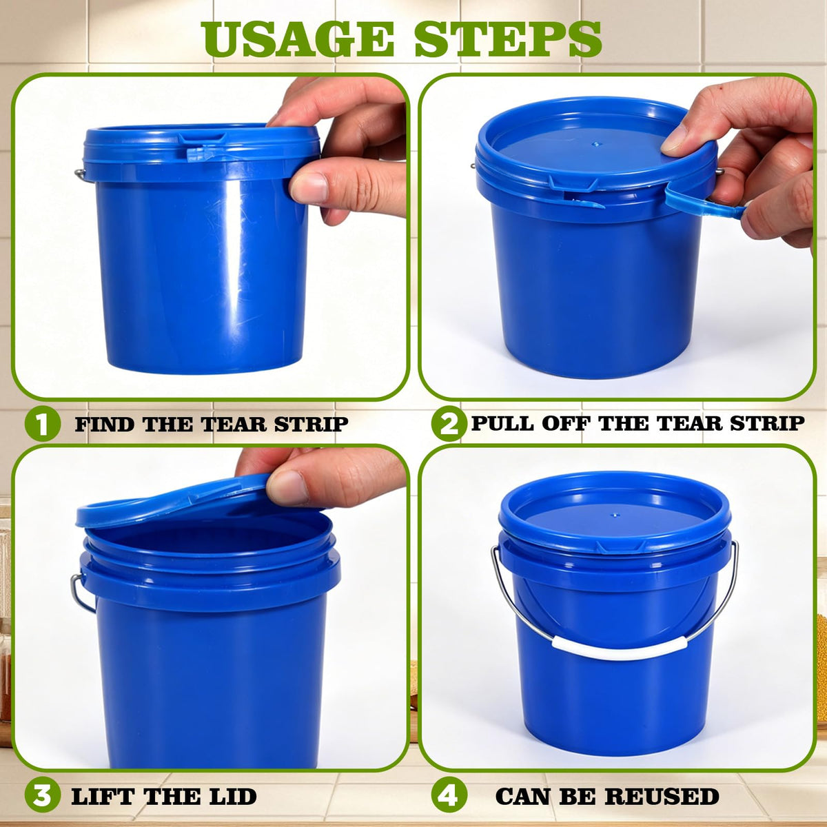METAPACK 20-Pack 0.5 Quart Plastic Mini Bucket with Handle - Portable Desktop Organizer for Office, Makeup, Craft Supplies - Small Blue Storage Container for Desk, Bathroom, Kitchen (Clear)