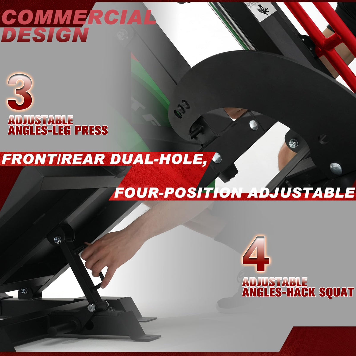 RitFit Gazelle Pro 3 in 1 Leg Press and Hack Squat Machine - High-Tensile Steel Leg Press Machine, 2000lbs Capacity, Adjustable Angles with Weight Storage (Red (with 35lb Rubber Weight Plates))