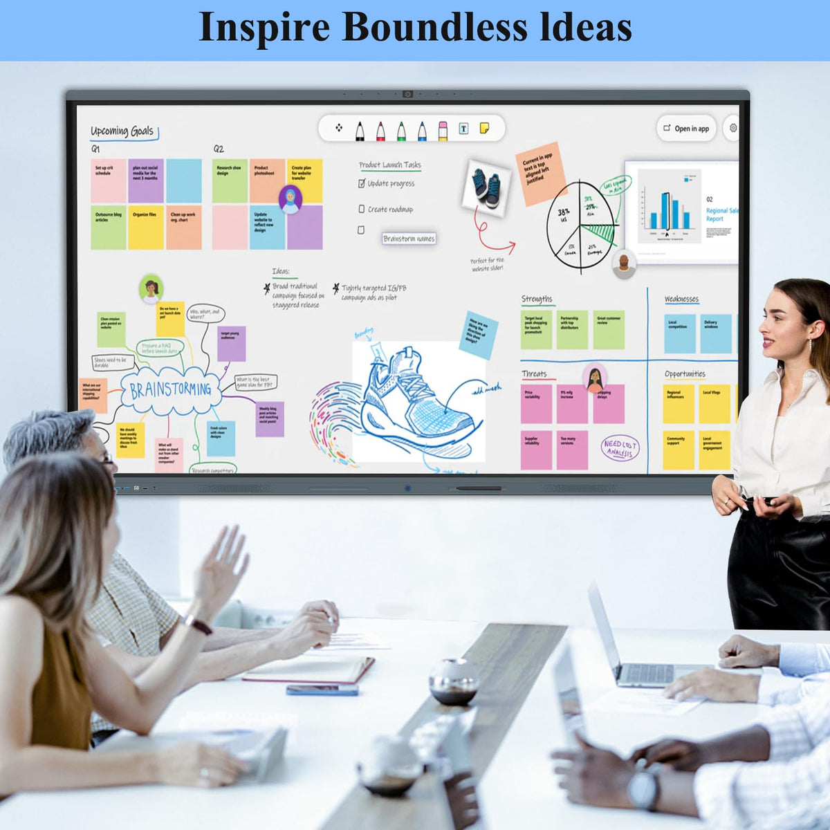 LINGHUFOX 86'' Smart Board, 4K Touch Screen Interactive Whiteboard Display, AI Camera with 8 Mics, Android 13.0 8+128G, All in One Smartboard for Classroom Office Home (Board+Wall Mount)