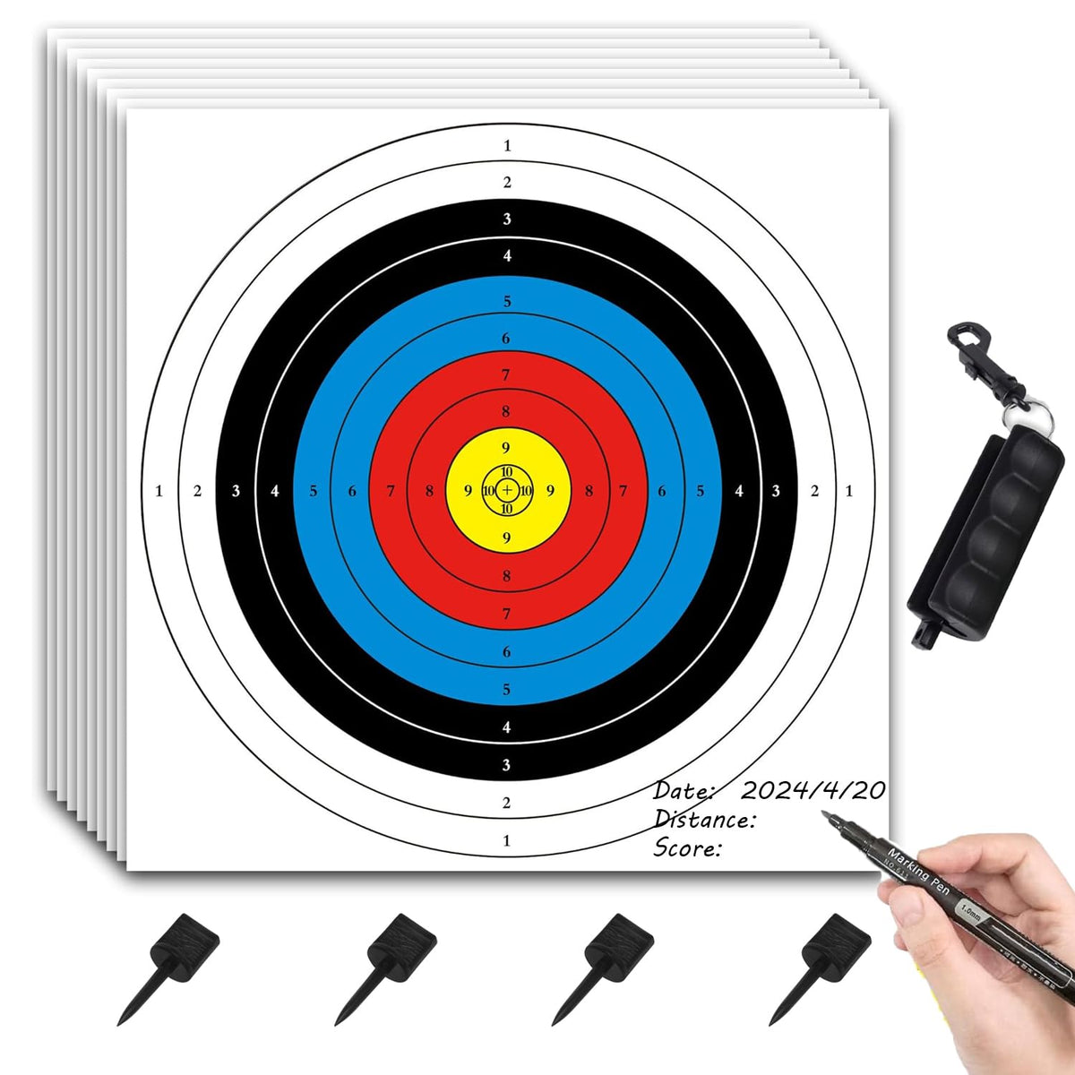 20PCS Archery Target, 16X16in - 10 Ring Bow and Arrow Targets(Standard Archery, with 1 Pen&4 pins)