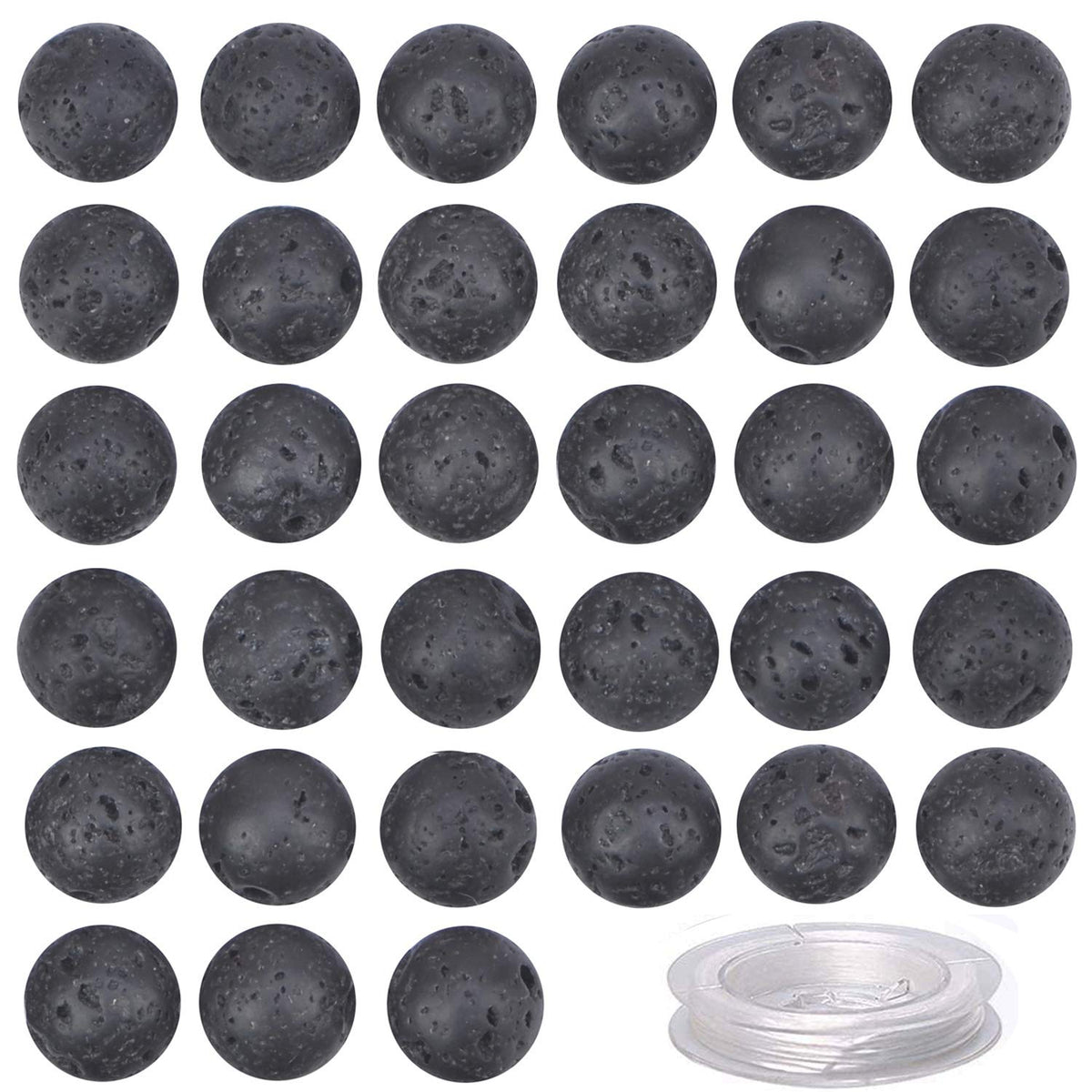 100Pcs Natural Crystal Beads Stone Gemstone Round Loose Energy Healing Beads with Free Crystal Stretch Cord for Jewelry Making (Black Lava, 8MM)