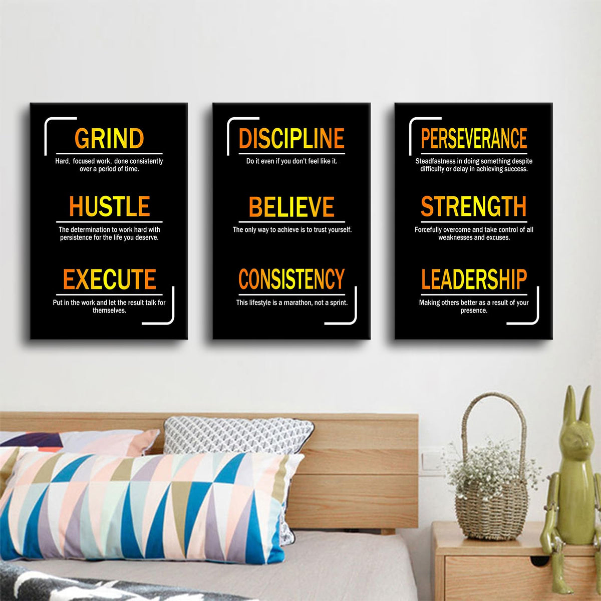 YSPCSUN Large 3 Piece Inspirational Wall Art for Office Walls Discipline Consistency Leadership Canvas Prints Entrepreneurship Visionary Teamwork Decor Framed Ready to Hang, 48" x 24"