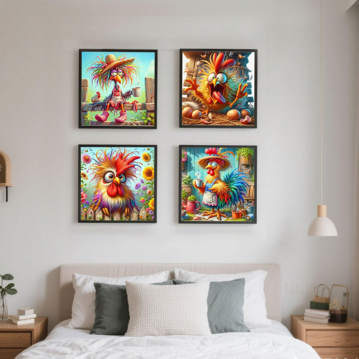 Dorwendis Diamond Painting Kits for Adults,4 Pack DIY Henhouse Chicken Diamond Art Kits for Beginners,5D Diamond Art for Adults,Full Round Drill Paint by Diamond Painting for Wall Decor Gifts12X12inch