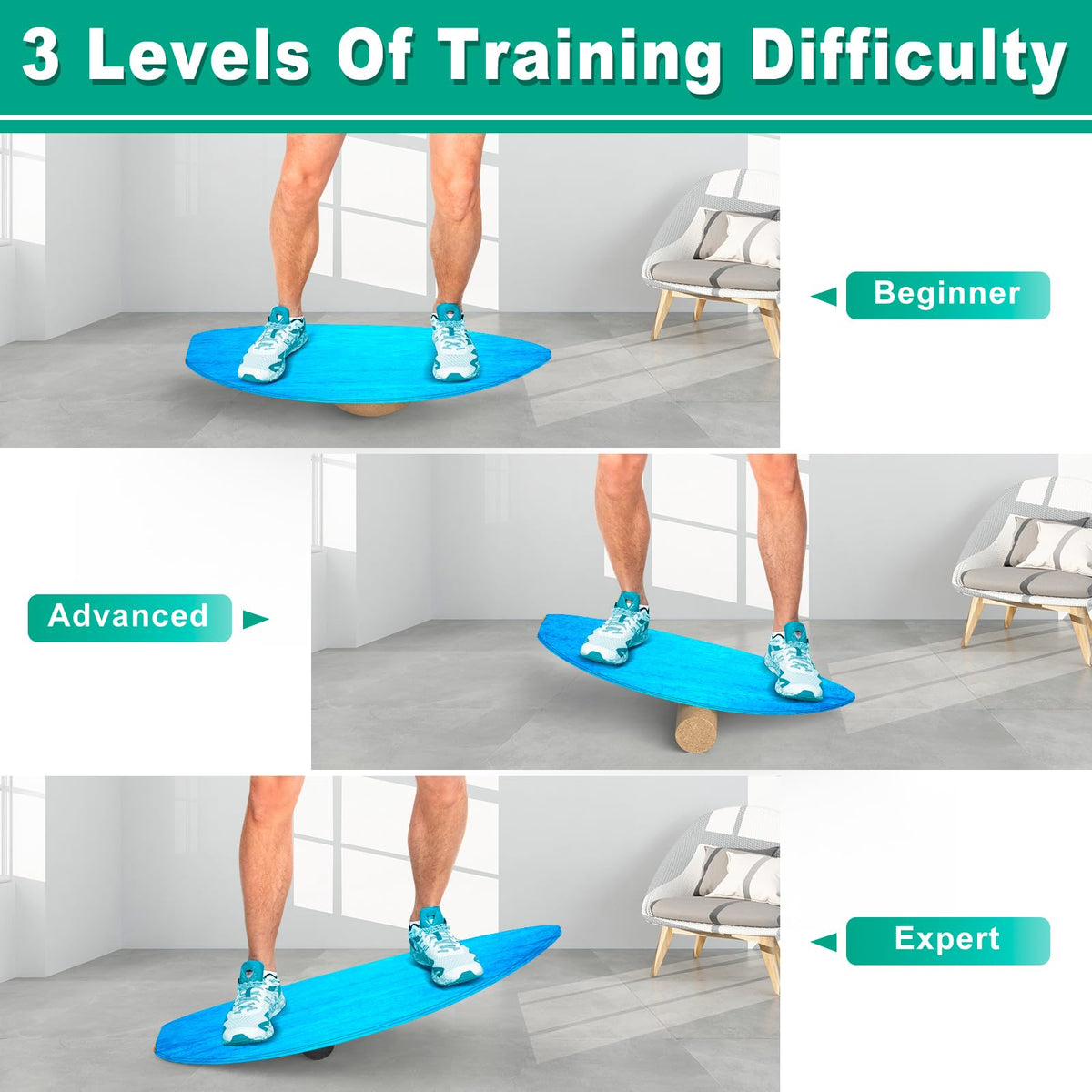 Healfith Balance Boards for Adults,Balance Trainer - Wooden Balance Board,Surface anti-slip treatment Including Roller,Half Ball And Balance Ball