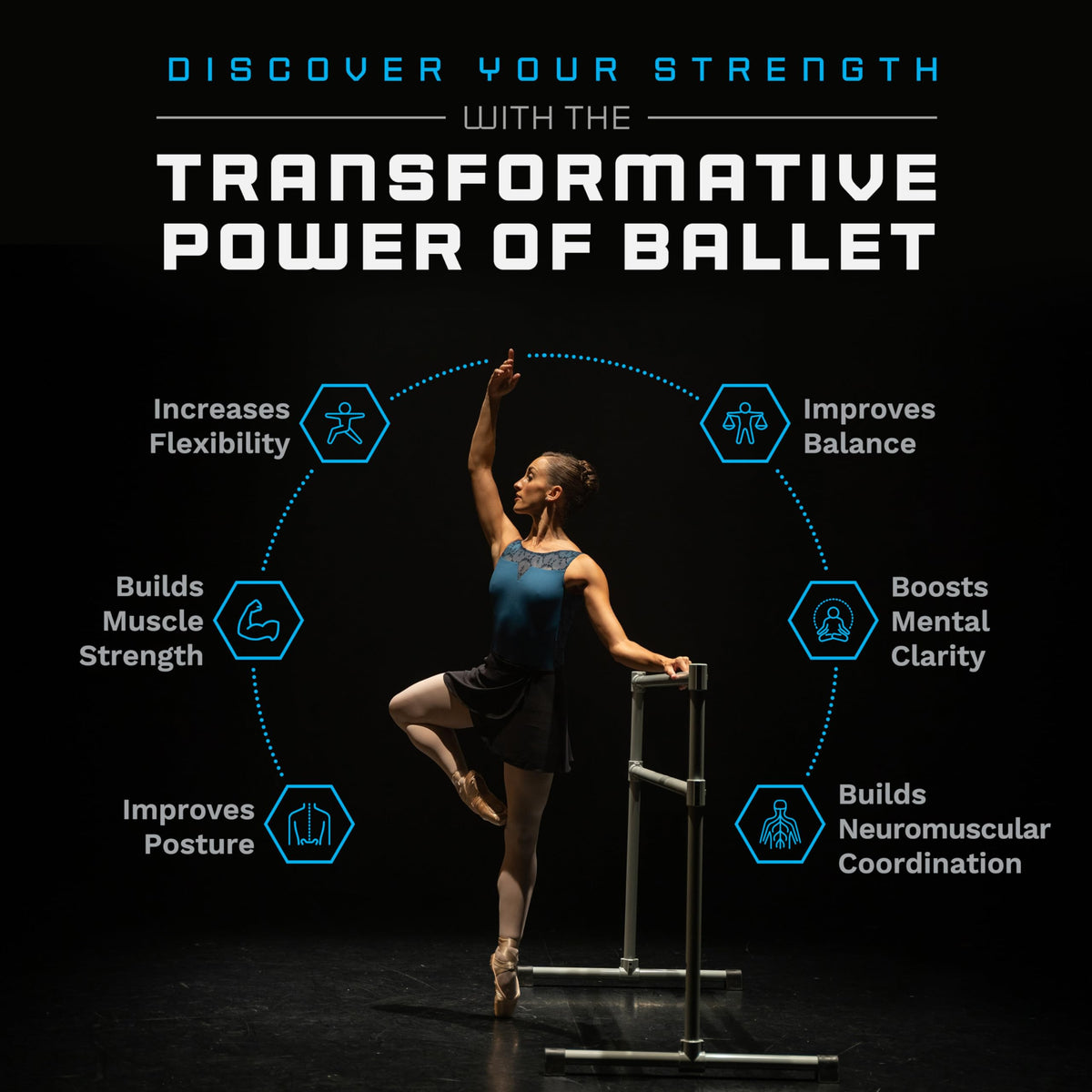 VITA Barre Portable Freestanding Double Ballet Barre, Extreme, 10 Ft Bars, Teal, Steel | Fixed Height, Made in USA, Home or Gym Exercise Equipment for Kids & Adults | Dance, Fitness, Pilates