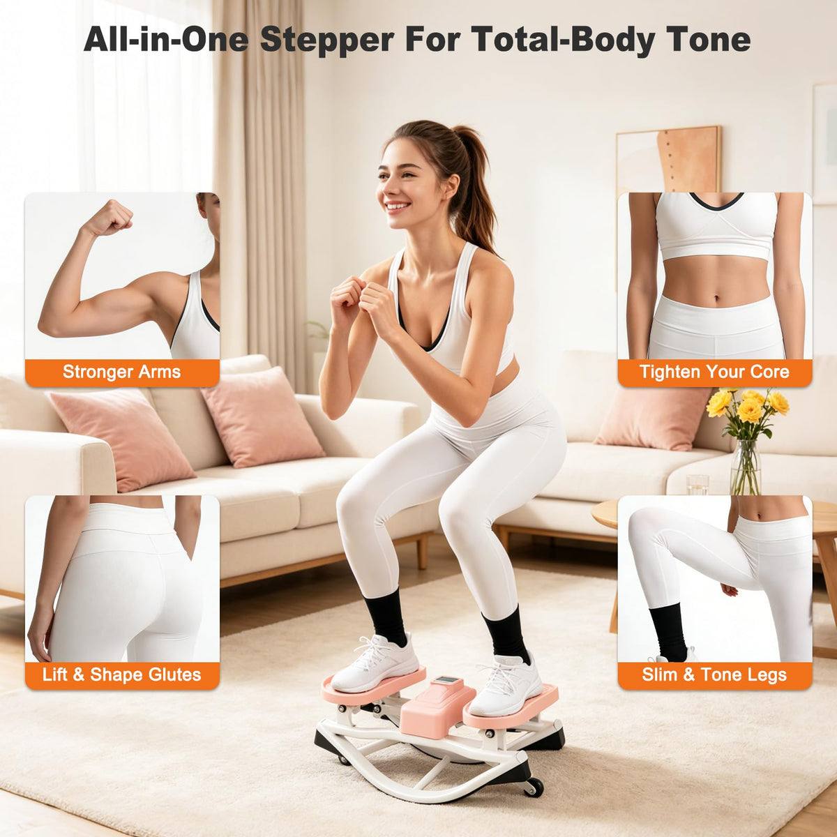 Rocking Steppers for Exercise at Home 3D Motion Stair Stepper with Resistance Bands 350 LBS Loading Capacity Exercise Equipment Low-Impact Balance Board for Full Body Workout