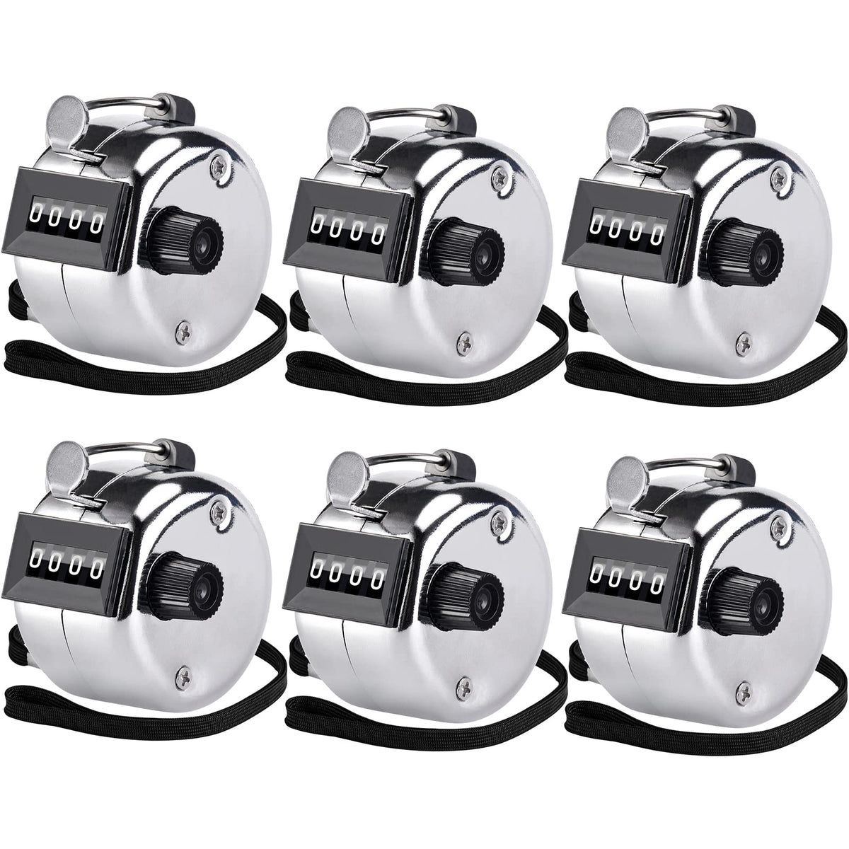 KTRIO Pack of 6 Handheld Tally Counter, 4-Digit Clicker Counter for Knitting Stitch & Golf, Mechanical Pitch Counter for Coaching, Fishing, Lap, People Counting, Fidget & Toddler, Silver