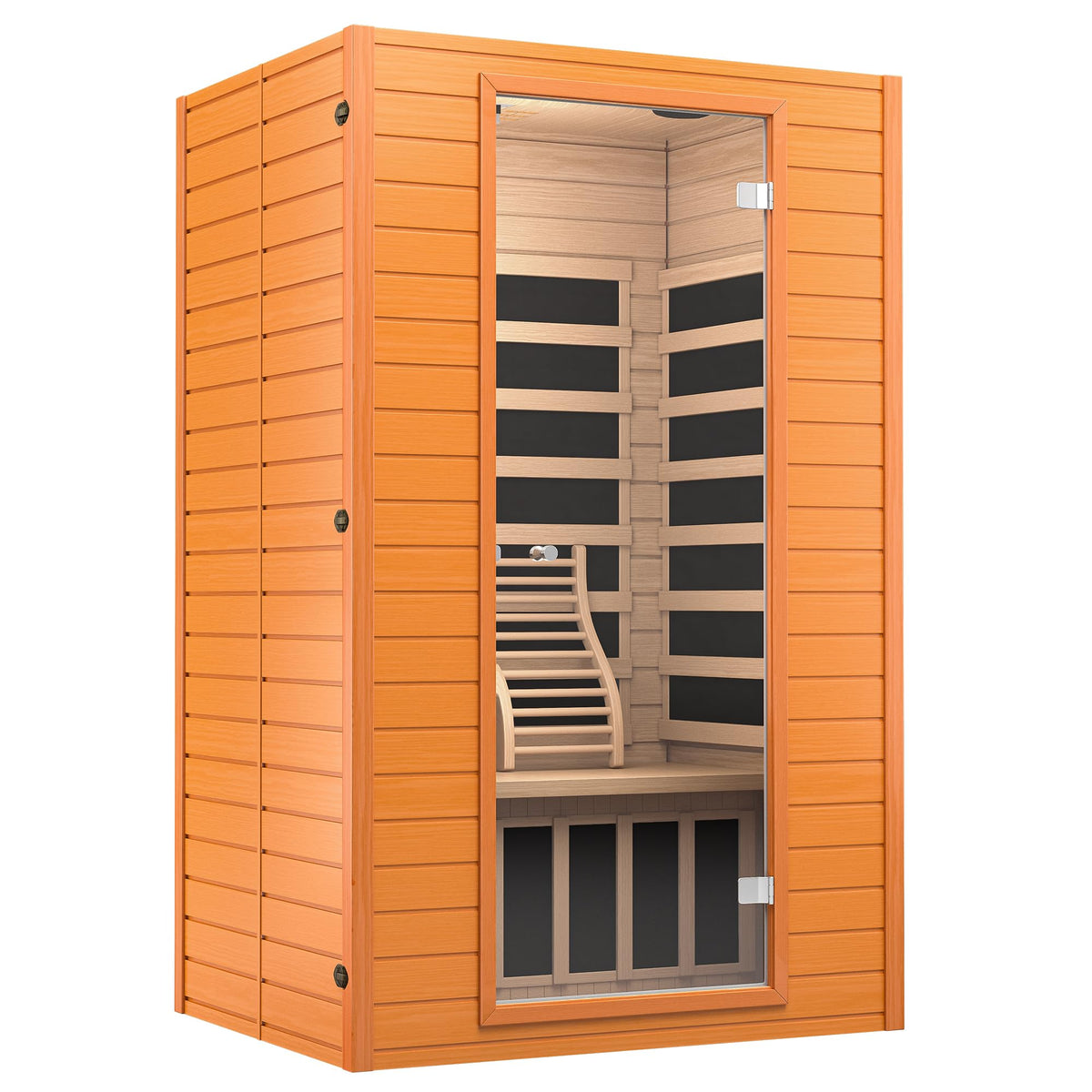 springspa Far Infrared Sauna for Home, Home Indoor Infrared Sauna for 2-Person, Canadian Hemlock Wood Sauna Room with Low Emf Red Light Therapy, 9 Chromotherapy Lights, Bluetooth Speakers
