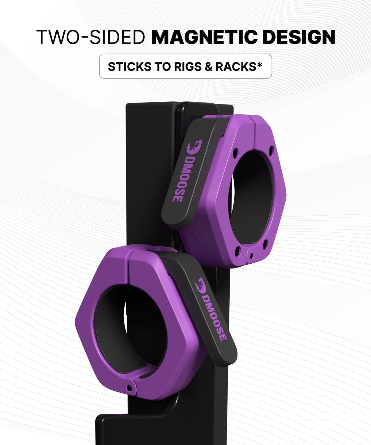 DMoose Barbell Clips (Pair) - Quick Release Olympic Barbell Clamps with Anti Slip TPR Grip, 2" Barbell Collars for Secure Weightlifting & Powerlifting (Purple & Black - Magnetic)