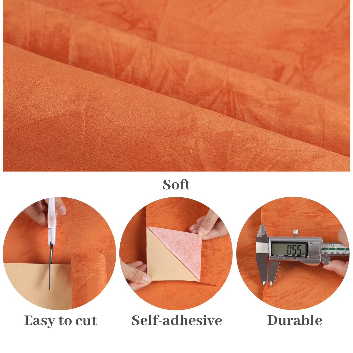 VaryPaper 15.7"x78.7" Orange Crushed Velvet Fabric Self Adhesive Flocking Contact Paper for Cabinets Dresser Soft Felt Drawer Liner Jewelry Box Liner Velvet Wallpaper Peel and Stick for Nursery Crafts