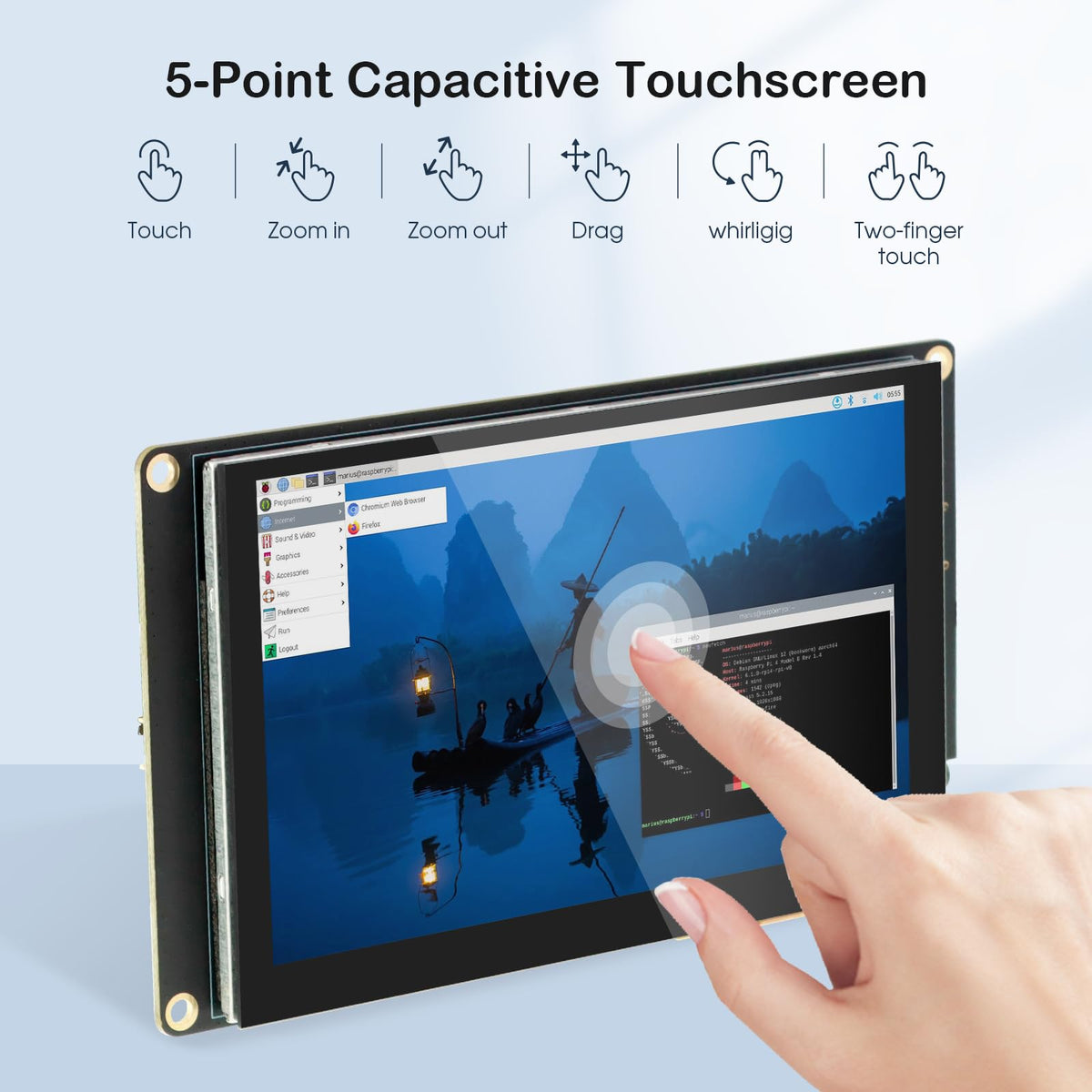 ELECROW 5 Inch Mini Touchscreen Monitor, TN Capacitive 5-Point Touch Screen 800×480 HD LCD Display Compatible with Raspberry Pi 5/4/4B/3B+/3B/B+, PC, Laptop, Driver-Free