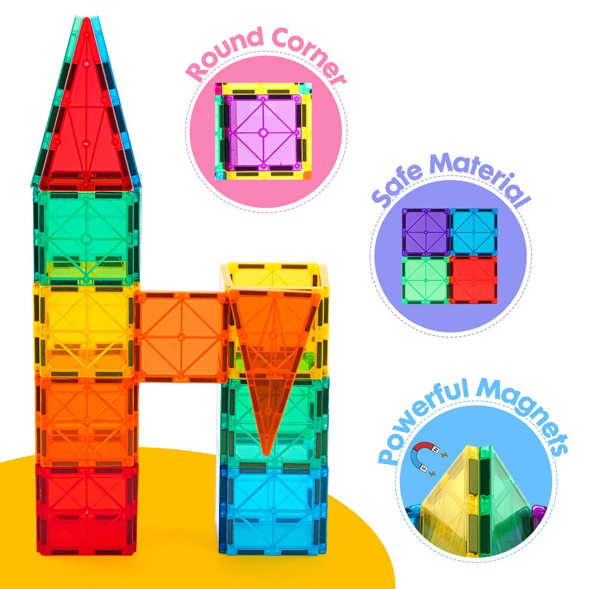 Gemmicc Magnetic Tiles, Deluxe 136 PCS Building Blocks Magnet Toys for Kids,3D Magnet Puzzles Stacking Blocks for Boys Girls,Huge Set with 2 Cars