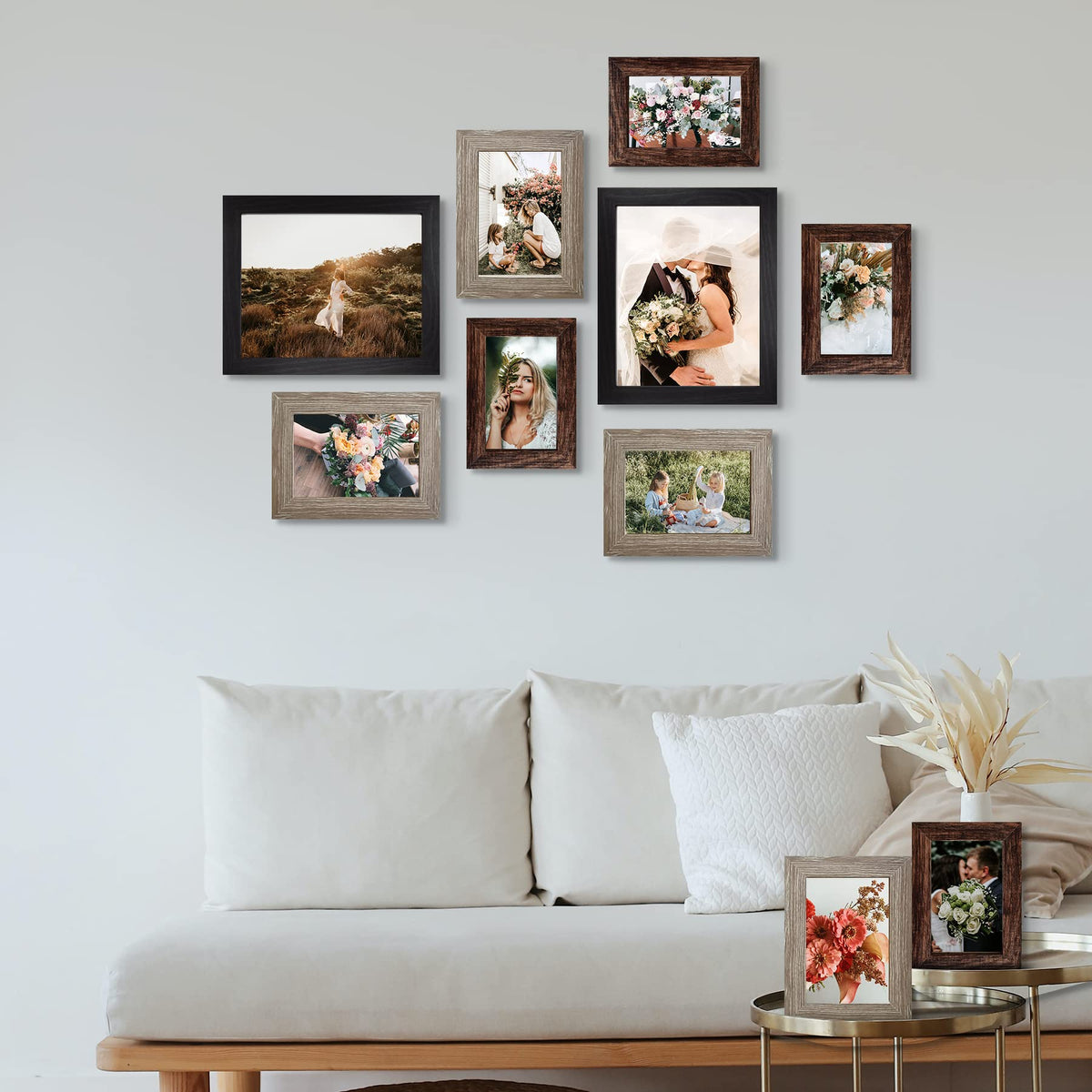 LUCKYLIFE Picture Frames Collage Wall Decor 10-Pack, Gallery Wall Frame Set with 8x10 5x7 4x6 Frames in 3 Different Finishes