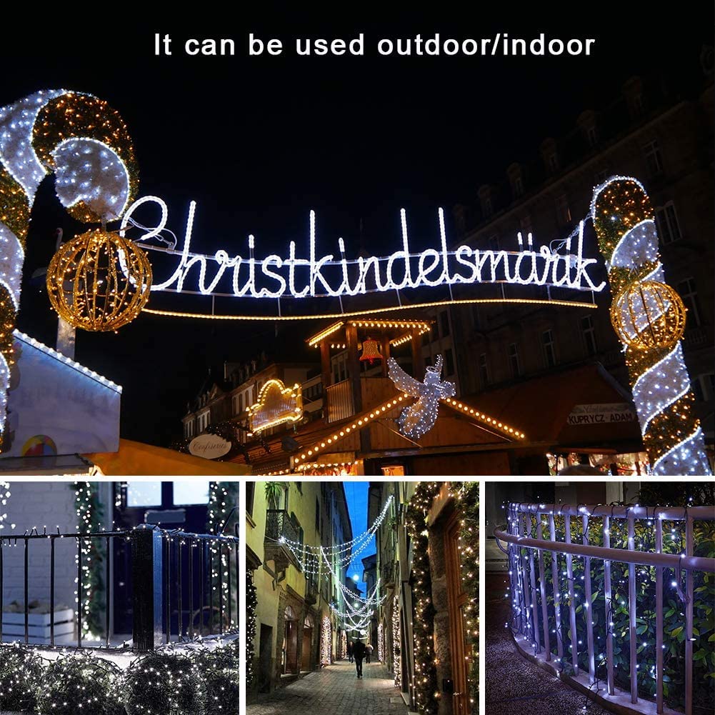 weillsnow White Christmas Fairy Lights Plug in, 200 LED 66FT Waterproof Christmas String Lights, 8 Modes with Memory for Outdoor Indoor Wedding Garden Christmas Decorations (66FT, White)