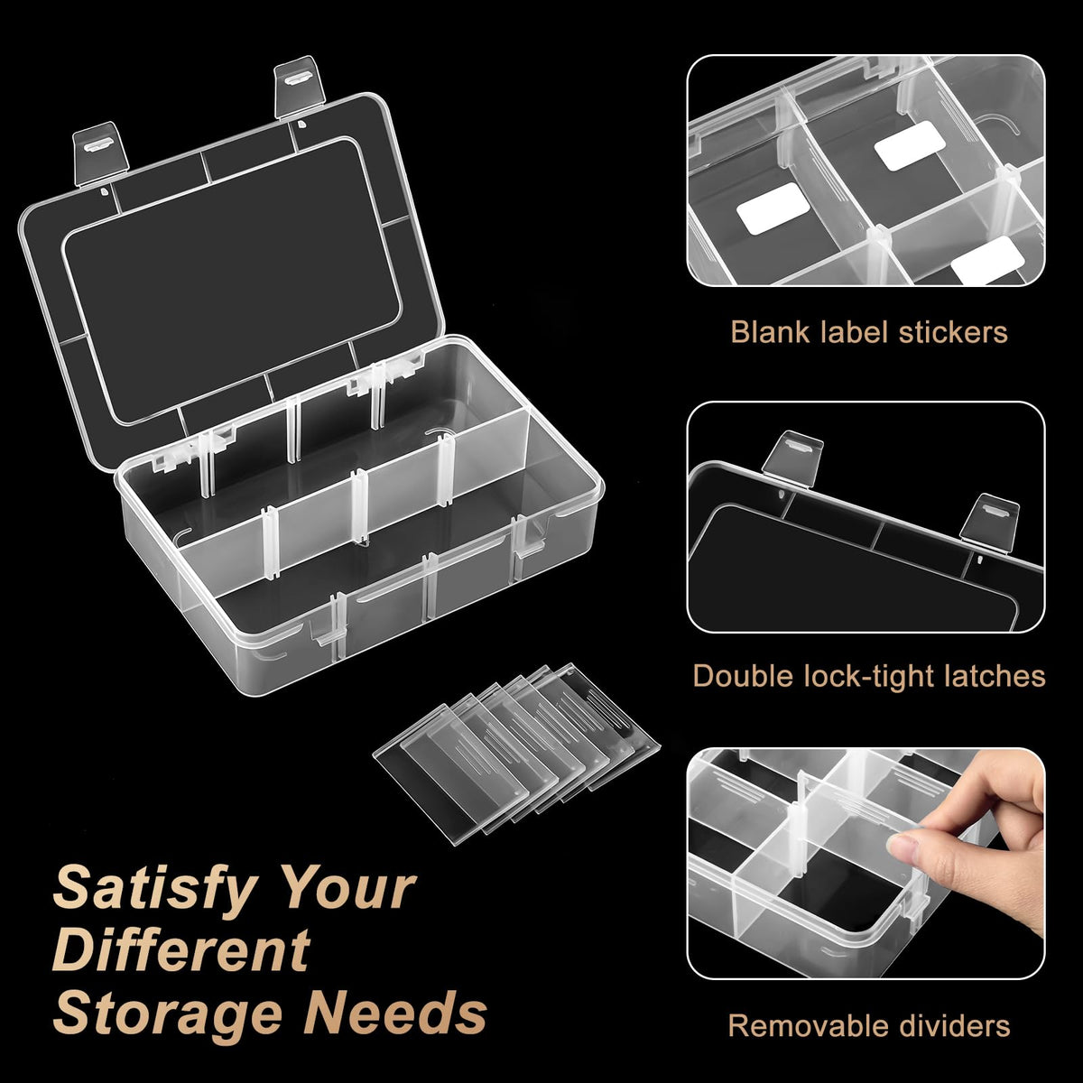 Mauproy 4 Pack 8 Grids Bead Organizer and Storage, Clear Plastic Storage Containers with Removable Dividers and Labels Small Tackle Box Organizer for Jewelry Crafts Electronics Small Parts