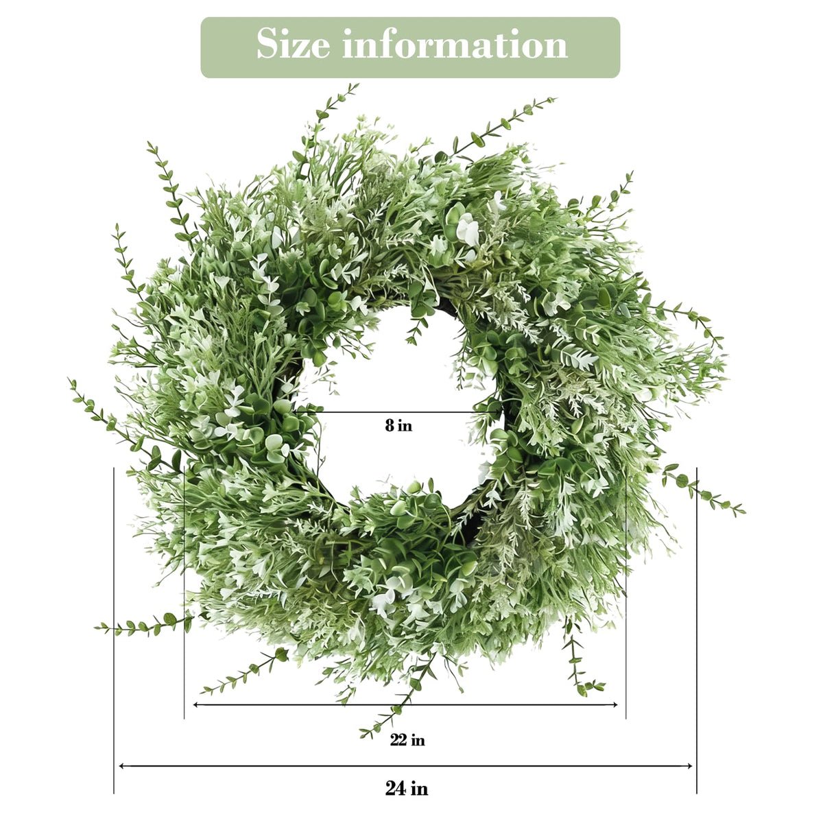 NIOPELO 24'' Eucalyptus Wreath for Front Door - Artificial All Season Wreath for Wedding Farmhouse Porch Wall Room Home Decor