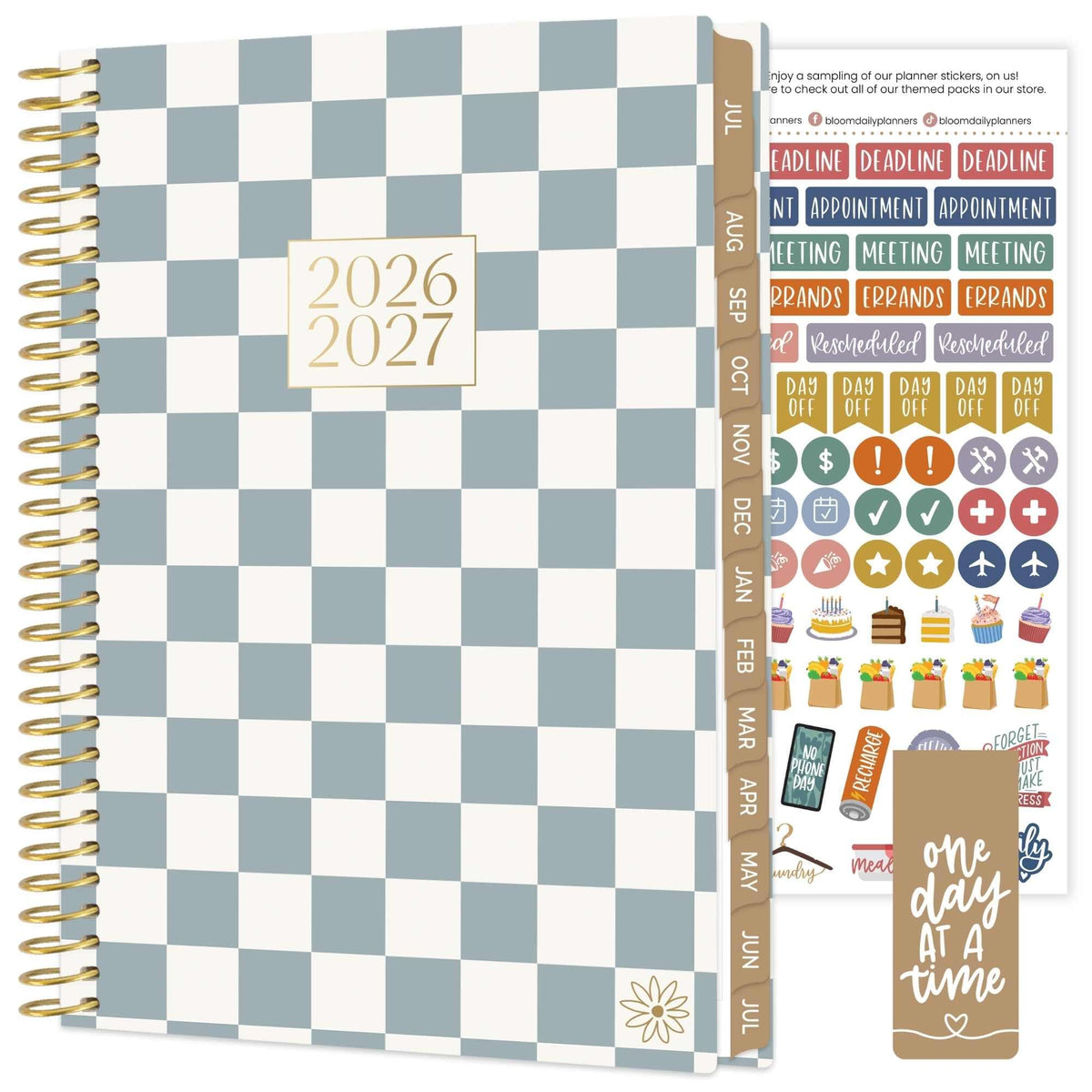 bloom daily planners 2026-2027 Planner - Academic Year (July 2026 - July 2027) Monthly & Weekly Soft Cover Planner for Women - 13 Month Calendar Agenda Book with Stickers - 5.5" x 8.25" - Checkered