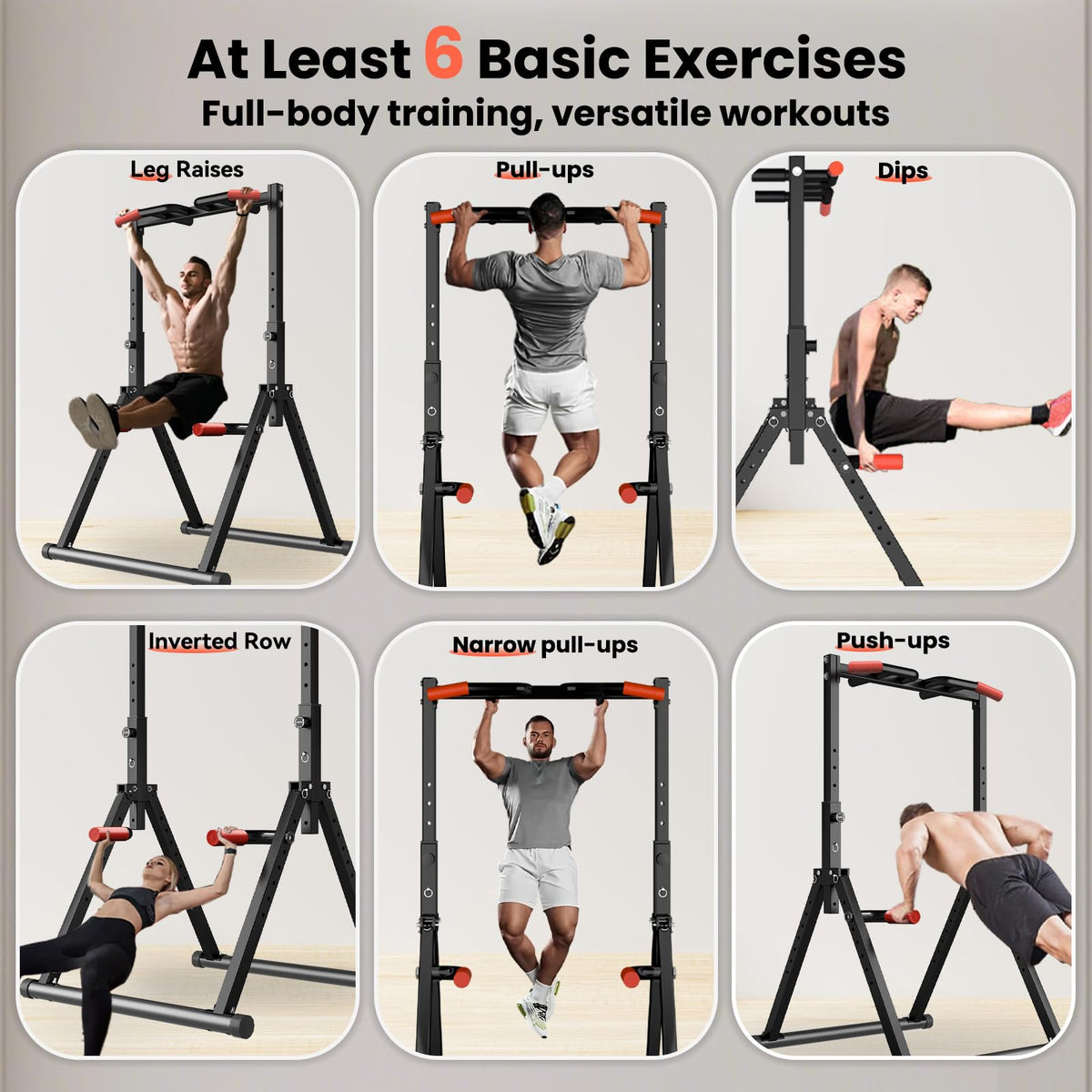WATBKHE Foldable Power Tower Pull Up Bar Dip Station, Pull Up Bar Standing for Home Gym Adjustable Height, Multi-Functional Workout Equipment Strength Training Machine, Support 460LBS