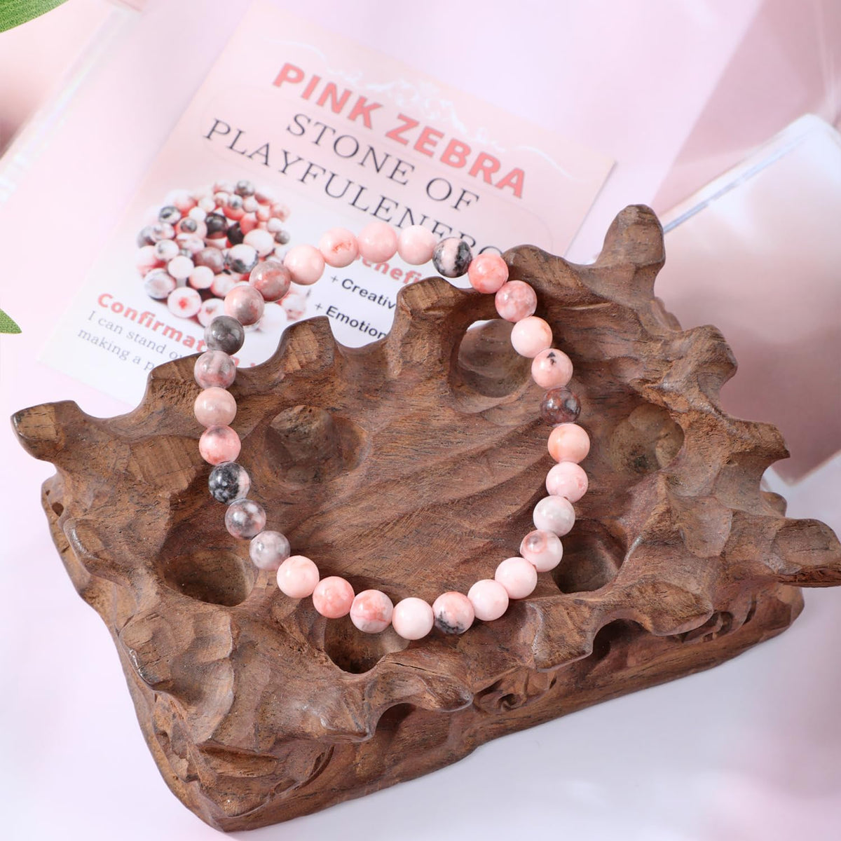 Bymitel 6mm Pink Zebra - Handmade Reiki Gemstone Stretch Bracelet, Natural Beauty & Spiritual Essence, Crystal Healing for Unisex Adults