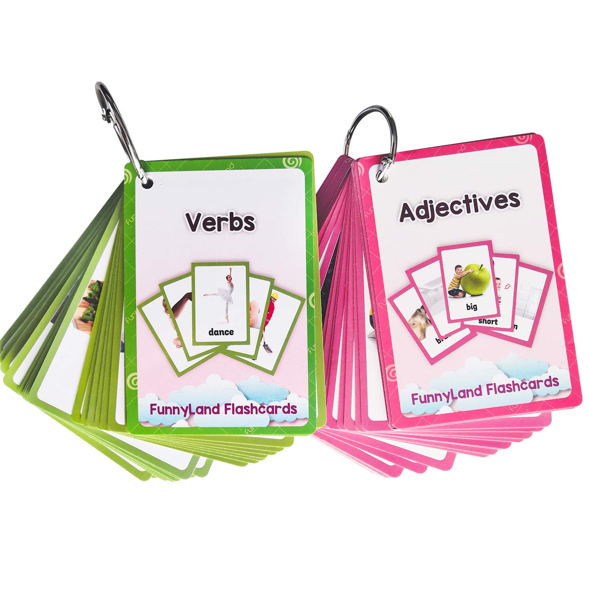 Verbs/Adjectives Flash Cards English Flash Cards Pocket Card Learning Toys for Children Pre-Kindergarten Kids Education Aids