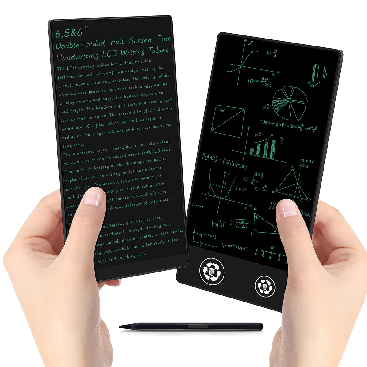 LCD Writing Tablet for Adult: Double-Sided 6.5&6 Inch Mini Full Screen Drawing Board Reusable Digital Notepad Portable Use in Home School Office