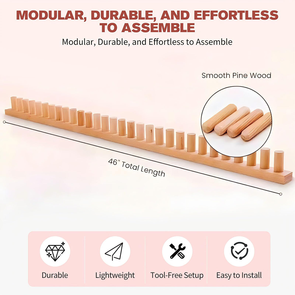 46" Chunky Blankets Loom Knitting, Wooden Knitting Loom Frame for Hand, Adjustable DIY Knitting Loom for Beginners, Reusable Blanket Loom for Bulky Yarn Gifts & Crafts