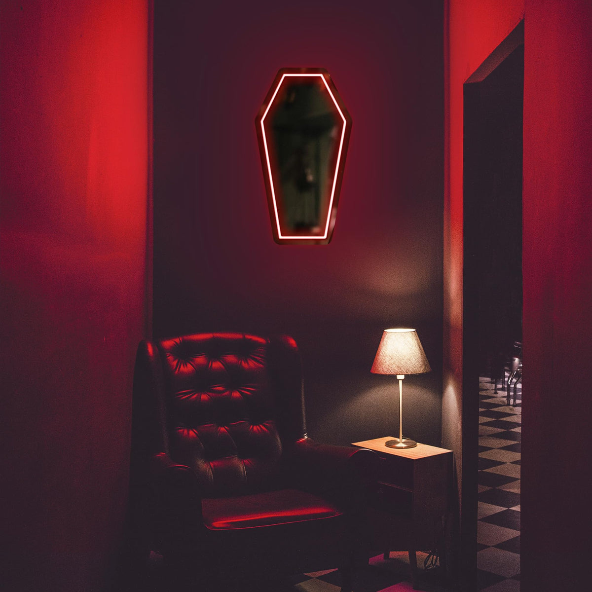 Kavaas Neon Coffin Mirror 16.9" x 9.6", Gothic LED Light Mirror Sign for Gothic Room Decor, Living Room, Bedroom, Bar - Best Gifts for Goth Lovers, Halloween Neon Signs Wall Art, Christmas