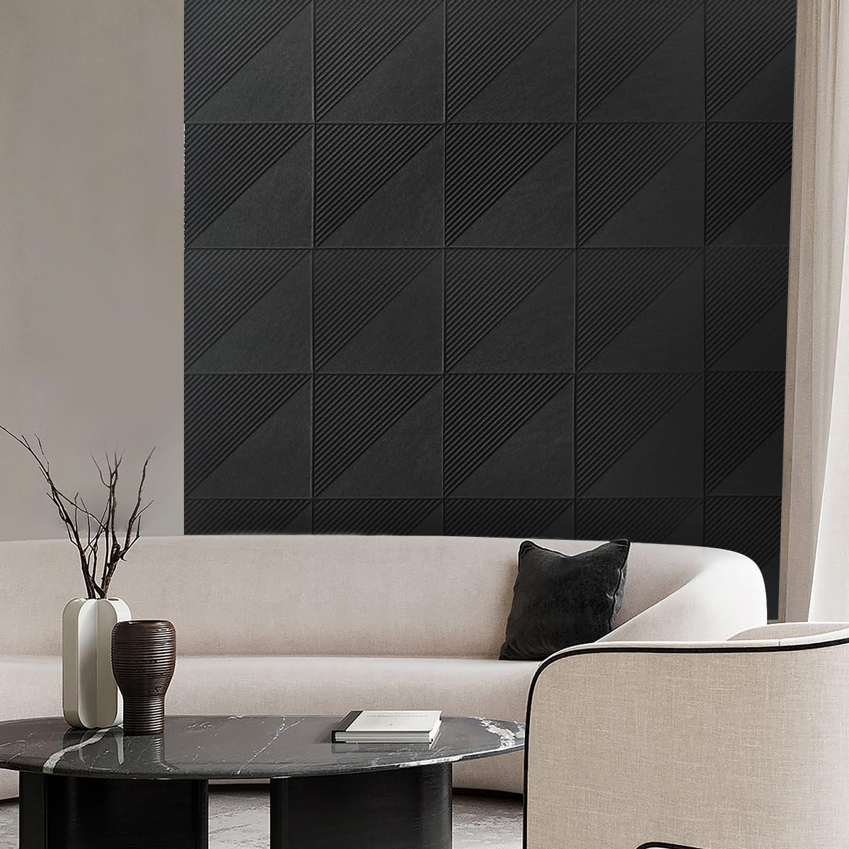 Large Cork Board for Walls 48"x 36", 12 Pack Felt Wall Tiles with Safe Removable Adhesive Tabs, Cork Board for Office,Pinboard Bulletin Board - Black