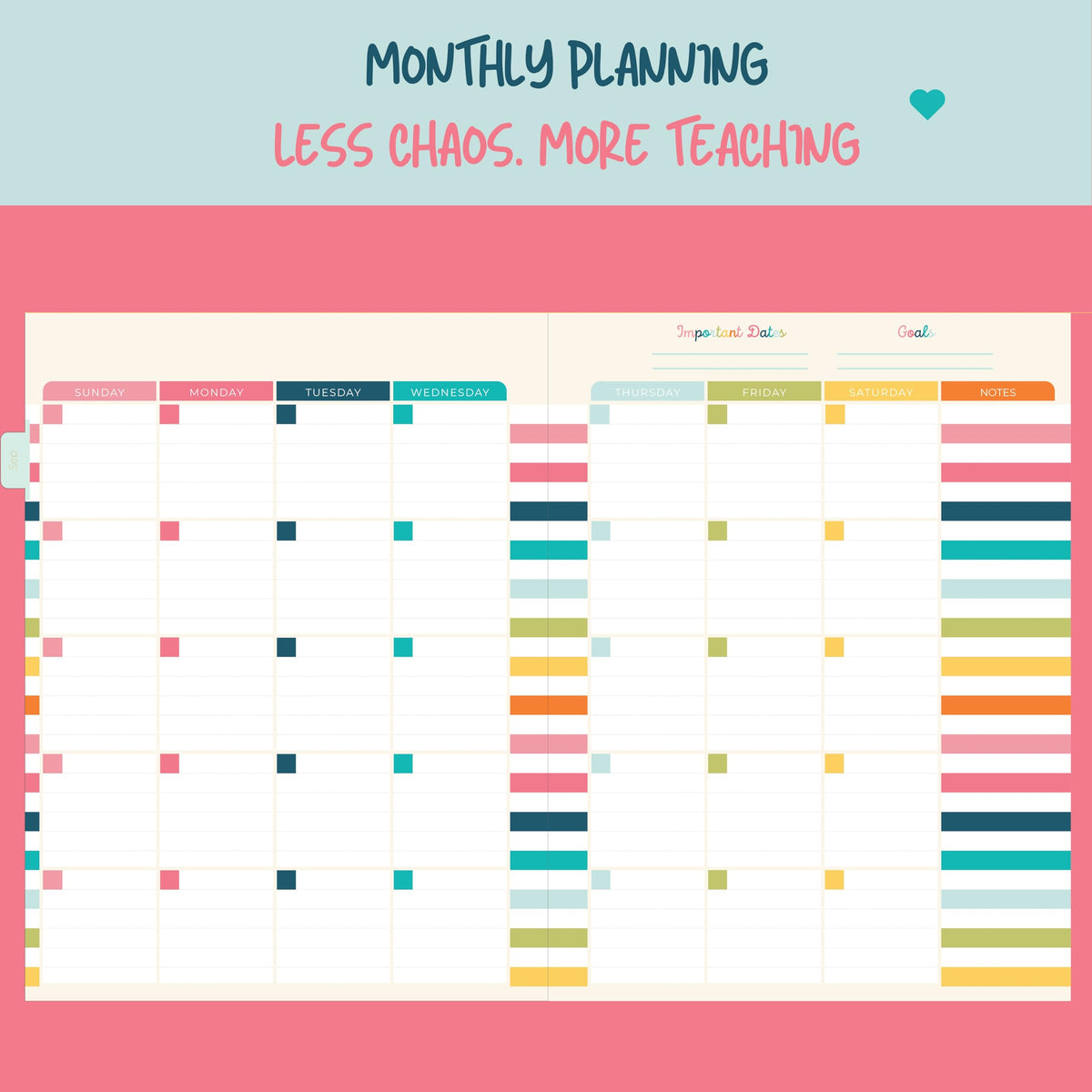 Undated Teacher Planner 8.5 x 11-12 Months & 52 Weeks | Colorful School Supplies Cover | Monthly & Weekly Lesson Plan Book with Stickers, Storage Pocket & Snap-In Bookmark | Classroom Organizer