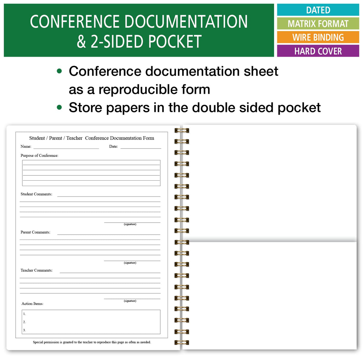Elan Publishing Company HARDCOVER 7 Period Dated Teacher Lesson Plan; Days Horizontally Across The Top Dated for 2026-2027 Academic Year with Bonus Clip-in Bookmark (Black Tree Seasons)