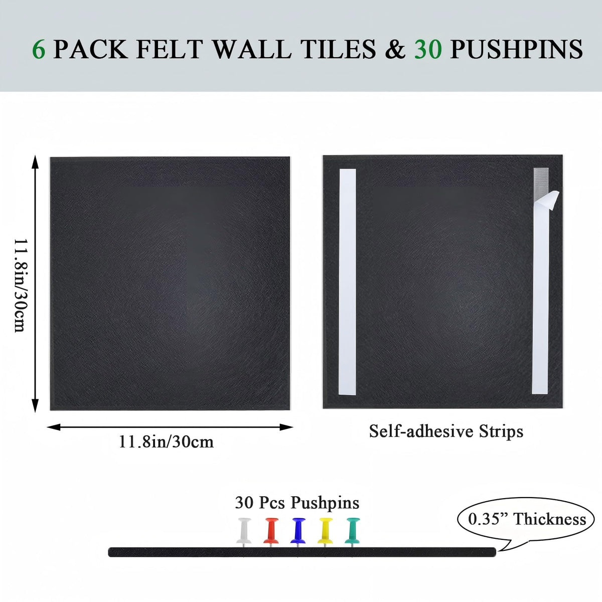 Leallace Cork Board for Walls 36" x 24", Black Bulletin Boards, 6 Pack Felt Cork Tiles with Removable Adhesive & 30 Pushpins, Cork Boards for Office, Home, Classroom, Kids Room