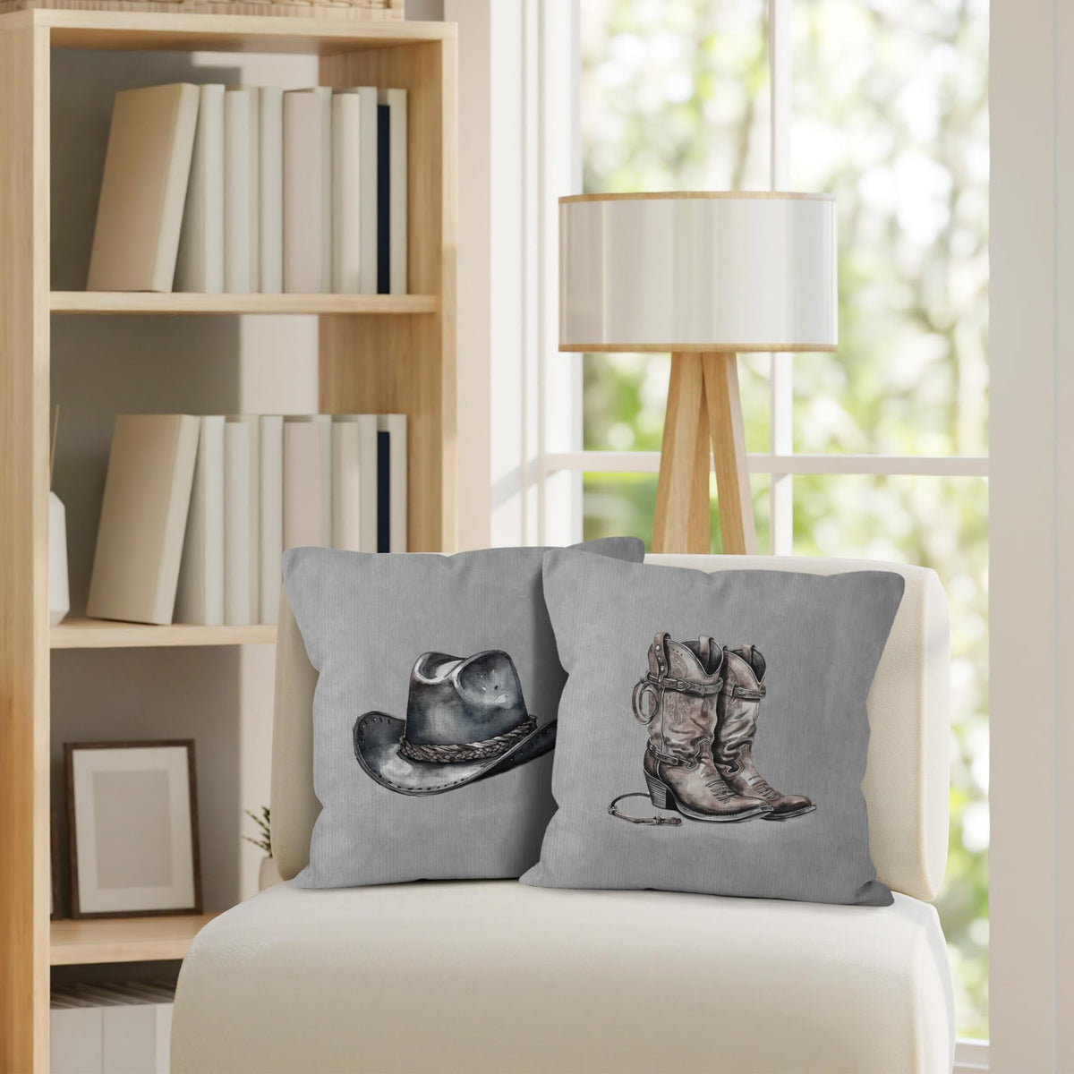 VRW Western Cowboy Hat Boots Throw Pillow Covers Set of 2, Classroom Pillow Covers, Rustic Grey Pillow Covers for Farmhouse Decor, Pillowcase for Western Home Decor Rustic, Western Gifts, 18x18