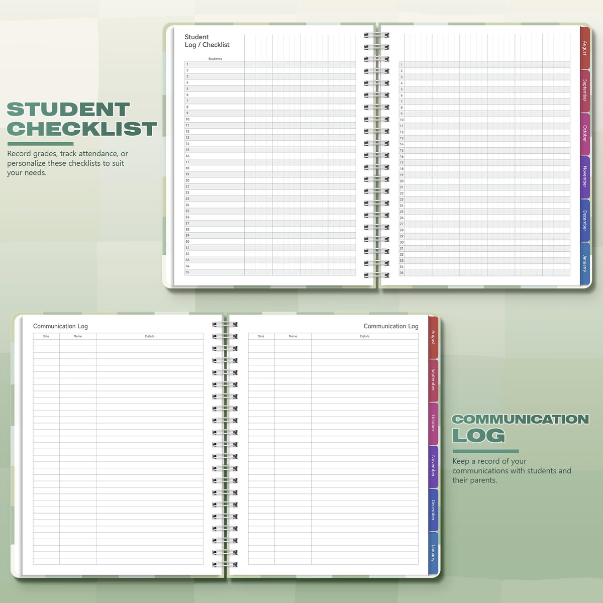 Teacher Lesson Planner 2026-2027 Academic Year, Aug 2026-Jul 2027, Deluxe 26-27 Lesson Plan Book for Teachers Supplies & Homeschool Planner with Pocket & Monthly Tabs, 8.5" x 11", Green Checkered