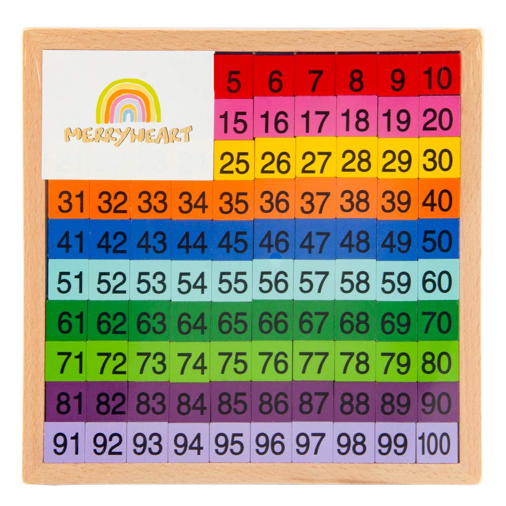 MERRYHEART Wooden Math Learning Board Toy, Montessori 1-100 Consecutive Numbers Wooden Hundred Digital Board, Educational Game for Kids with Storage Bag