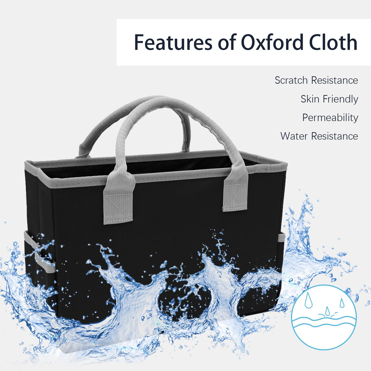 Cupohus Art Organizer Craft Storage Tote Bag with Pockets and Hadles, Oxford Fabric Carrying Caddy for Teacher, Officer, Artist, Students, Traveler, and more – Black with Grey Edge