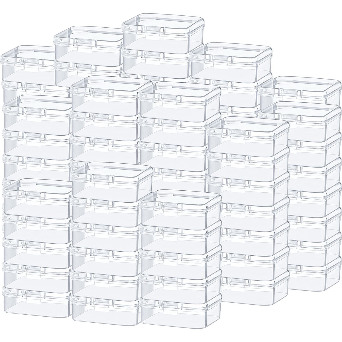 SATINIOR 100 Pcs Clear Plastic Beads Storage Containers Box Small Clear Boxes with Hinged Lid Plastic Case Mini Square Arts Crafts Storage Organizers for Small Items(2.1 x 2.1 x 0.8 Inch)