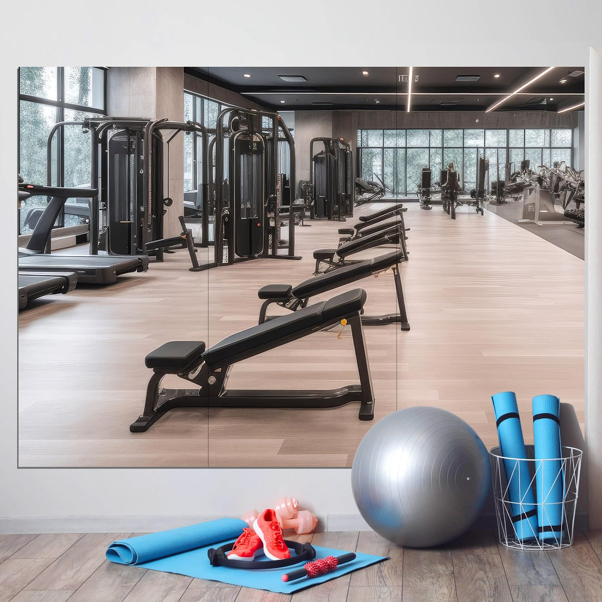 Briwooody 3 Pcs Home Gym Mirror 48'' x 24'' Large Frameless Full Length Body Mirror Acrylic Wall Mounted for Yoga, Home Gym, Fitness, Workout, Bedroom, Garage, Dance Studio
