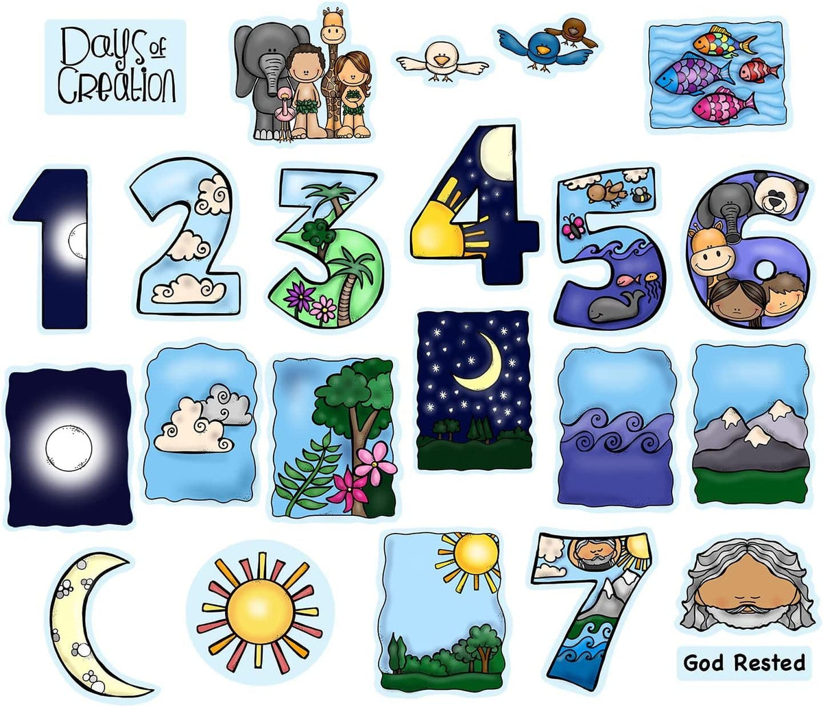 Days of Creation 23 PRECUT Felt Figures Bible Felt/Flannel Board Stories Story Plus Lesson Guide & Activity Coloring Pages