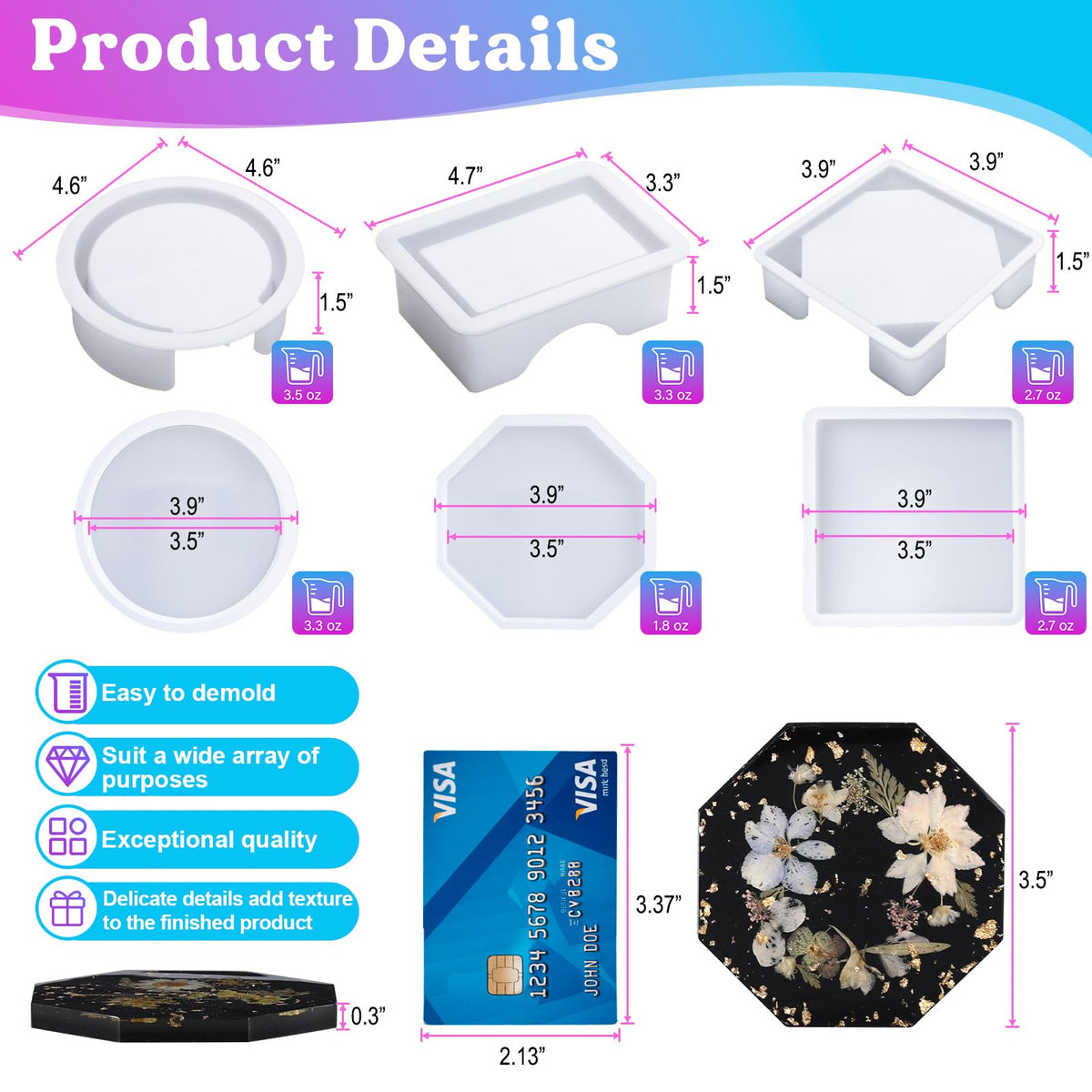 LET'S RESIN 18 Pcs Coaster Resin Molds Silicone, Coaster Molds with Round Square Octagon Shape Holder Molds for Epoxy Resin, DIY Art Craft Cup Mats