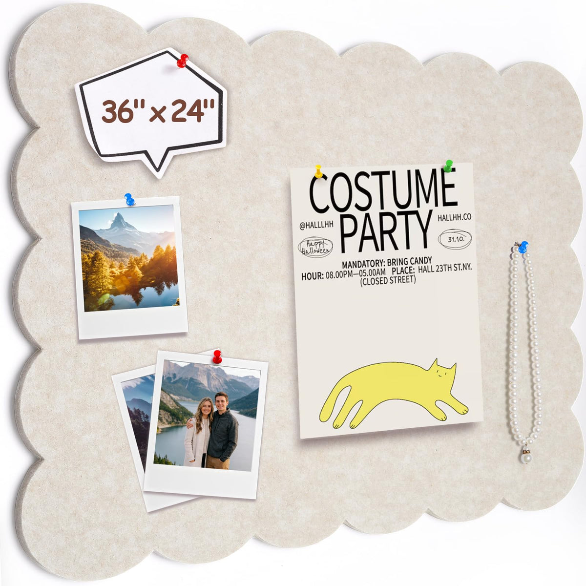 Felt Bulletin Board 36" x 24" Cork Board Alternative,Decorative Felt Pin Board Foldable Cork Boards for Walls Self-Adhesive Cork Board for Home Office Classroom Pin Board (Beige)