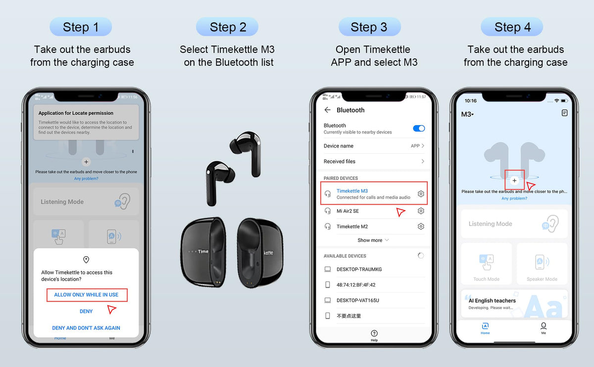 Timekettle M3 Language Translator Earbuds,Two-Way Translator Device with APP for 40 Languages Online,Voice Bluetooth Translator Earbuds,Compatible with iOS,Android (Online Version) White