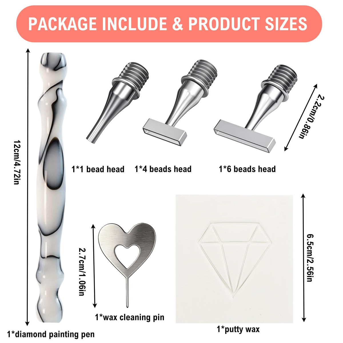 Diamond Art Pen, with Thin Version Steel Diamond Art Pen, Enduring Stickiness Putty Wax for Diamond Art Kits for Adults, Ergonomic 5D Diamond Painting Pens Accessories Tools (White 146 Tips)