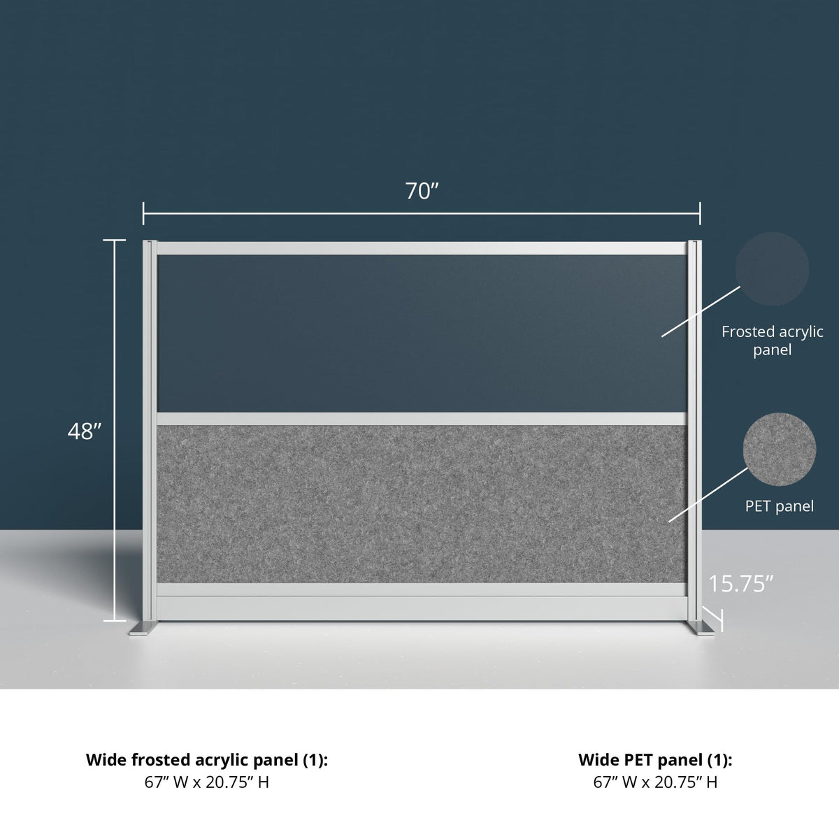 Stand Up Desk Store Expanse Modular Wall | 70'' x 48'' Wall | Expandable Partition Room Divider with Rearrangeable Frosted Acrylic & Sound Absorbent Wide Panels (Silver Frame)