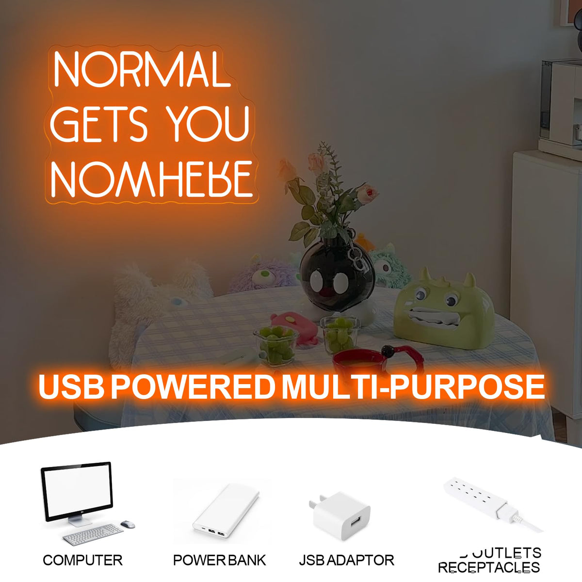 NORMAL GETS YOU NOWHERE Neon Sign, Light Office, Interior Design, Unique Gift, Quote Wall Art Led Light, Affirmation Neon Light for Beauty Salon Home, Party, Gift, Office, Bedroom, Man Cave-Orange-16.5"x12.2"