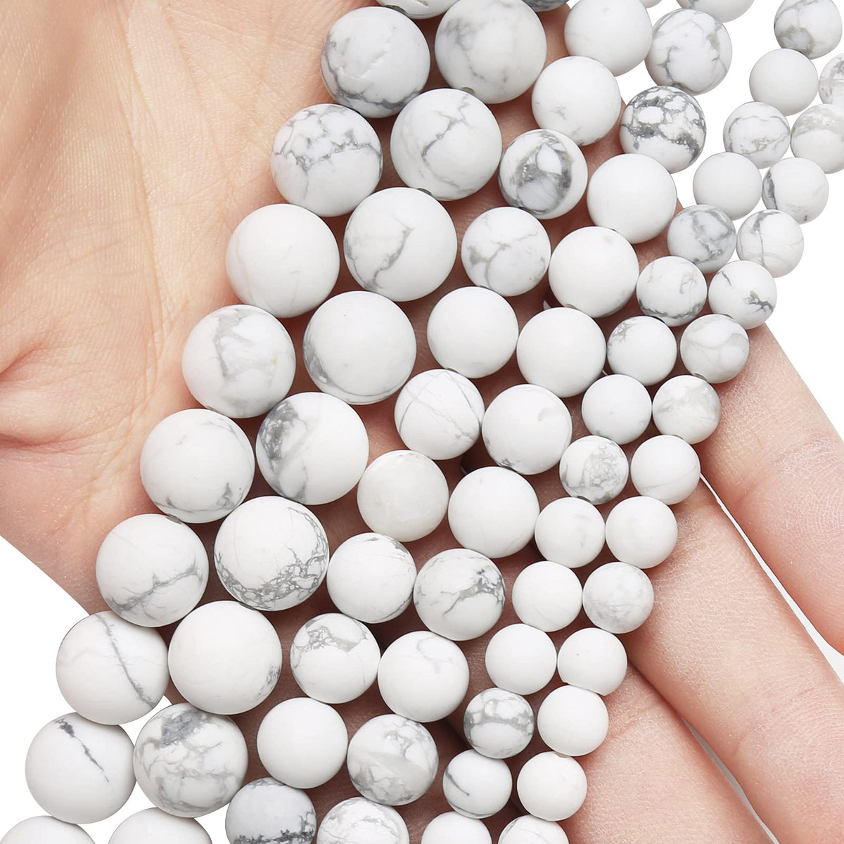 Natural Matte White Turquoise Beads, 8MM Round Frosted Unpolished Loose Gemstone Beads for Bracelet Necklace Jewelry Making, Energy Stone Healing Power with Stretch Beading Cord