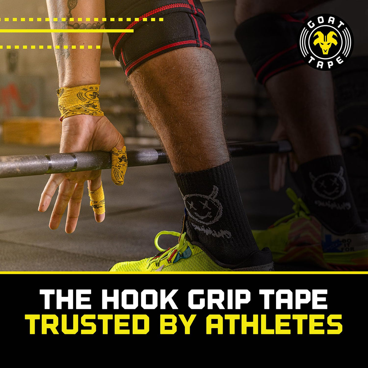 Goat Tape Super Stretchy Thumb Tape - Weightlifting Hook Grip Tape & WOD Tape for Cross Training, Gym Workout Tape, Athletic Finger Wrap - Flexes with Every Move - 15 Feet per Roll (Black 2-Pack)